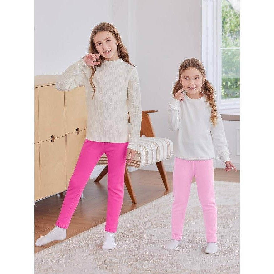 MSRP $35 Kiiavoro 3 Pack Girls 7-8Y Fleece Lined Leggings Cotton Kids Winter W