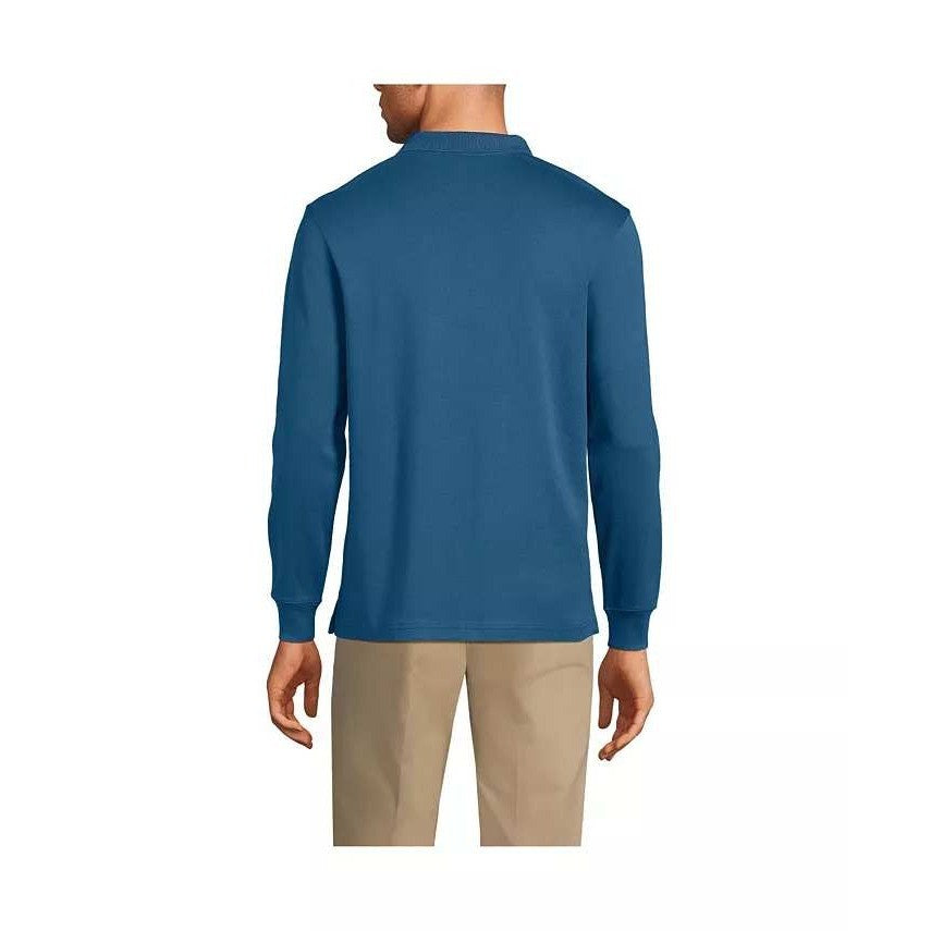 2 Pack Lands' End Mens XL Evening Blue Polo Shirt Long Sleeve 100% Cotton Supima