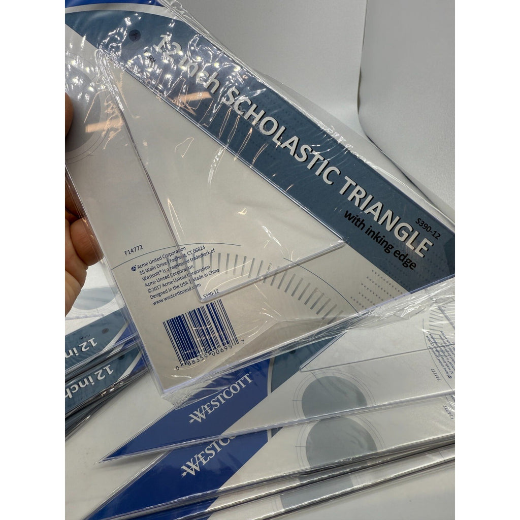 12 Pack Westcott 12" Student Grade Polystyrene Triangle 30 / 60 Degrees Clear (S