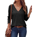 MSRP $24 Dokotoo Women's M Black V Neck Long Sleeve Eyelet Embroidered Blouse