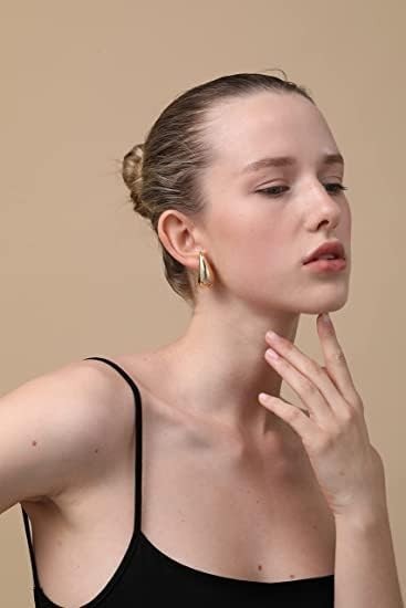 Gold Teardrop Hoop Earrings for Women 22mm, 32mm, Chunky Dangle, Hypoallergenic