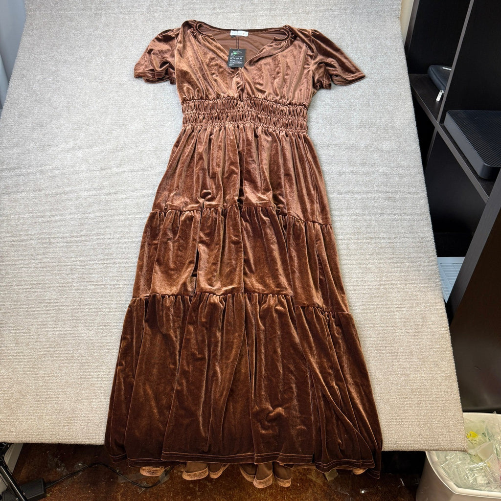 MSRP $55 R.Vivimos Women's L Fall Winter Vintage Velvet Maxi Dress Short Sleeve