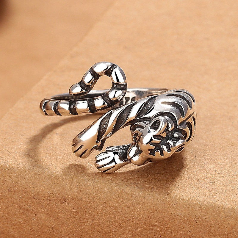 Tiger Open Ring Men's Women's Punk Jewelry Stainless Steel Size 8 Adjustable 7-9
