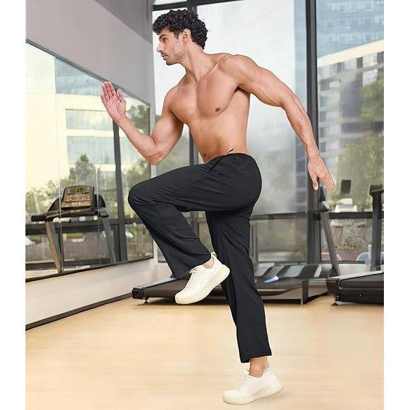 MSRP $26 MAGNIVIT Men's 36 Black Sweatpants Athletic Stretch Pants with Zippe
