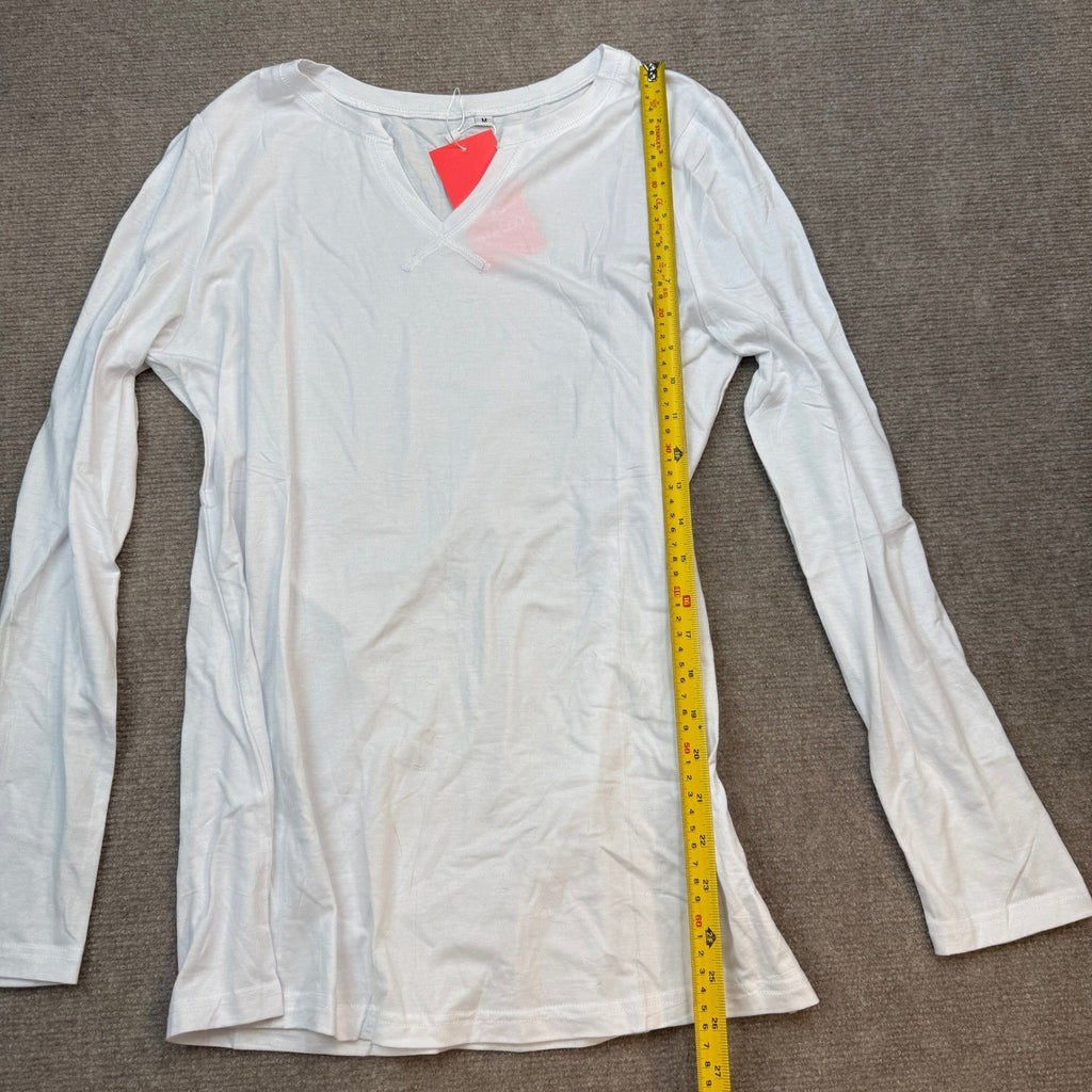 NWT WEACZZY Women's M White Long Sleeve Loose Fit Tops Dressy Casual V Neck