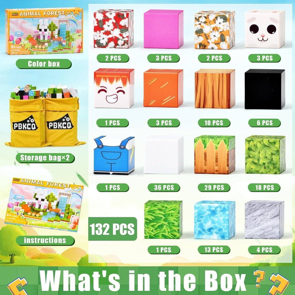 PBKCQ Animal Forest 132PCS Magnetic Building Blocks Toddler Toys,Build Forest W