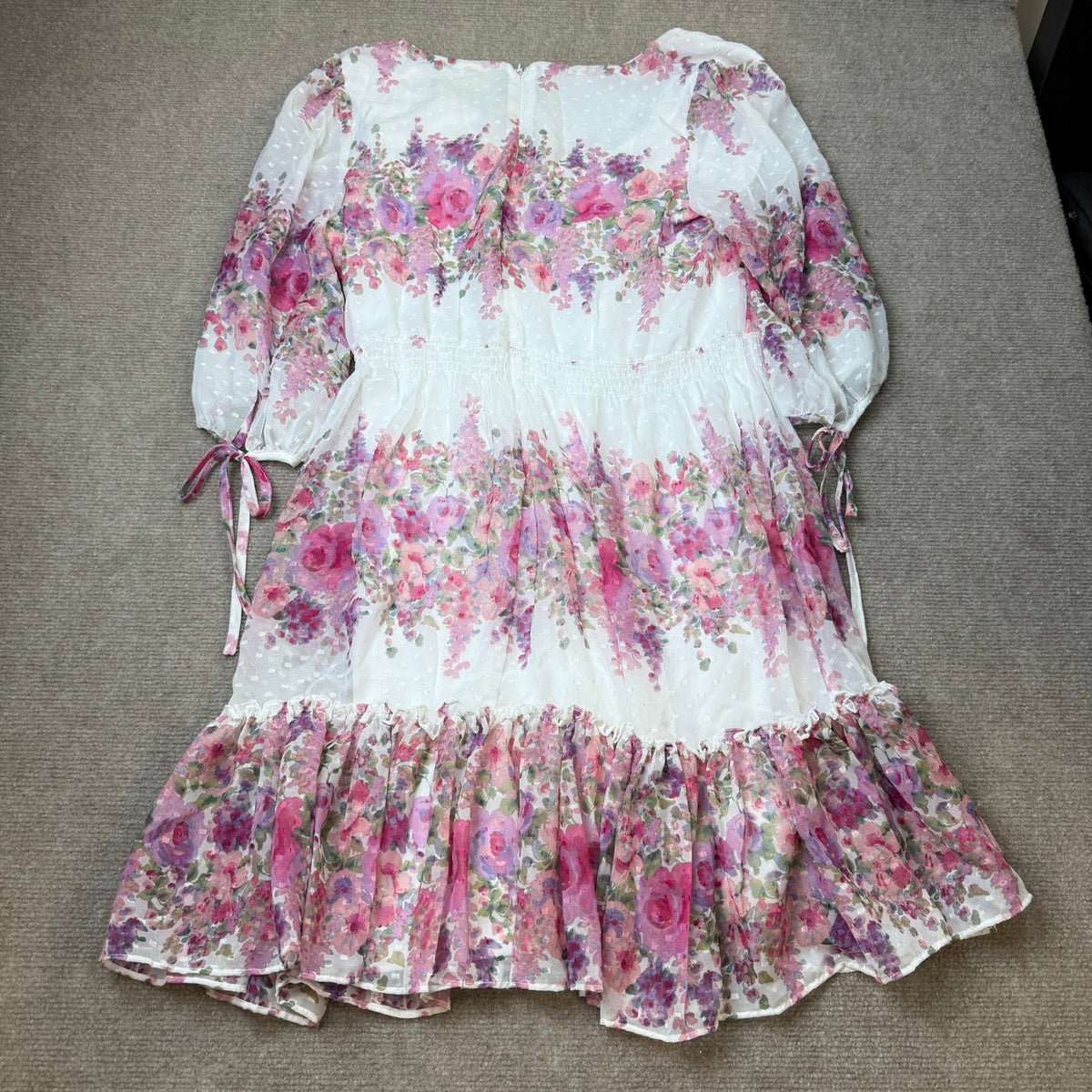 MSRP $89 Melonie T Womens 14 Soft White Wsteria Floral Dress V Neck 3/4 Sleeve