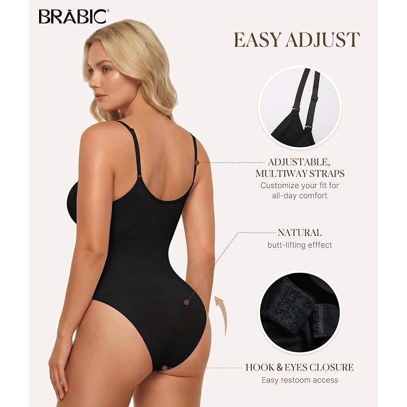 BRABIC Women's 3XL-4XL Seamless Sleeveless V-Neck Bodysuit Shapewear Tummy
