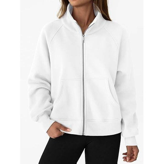 MSRP $43 Trendy Queen Women's White S Sweatshirts Zip Up Hoodies Crop