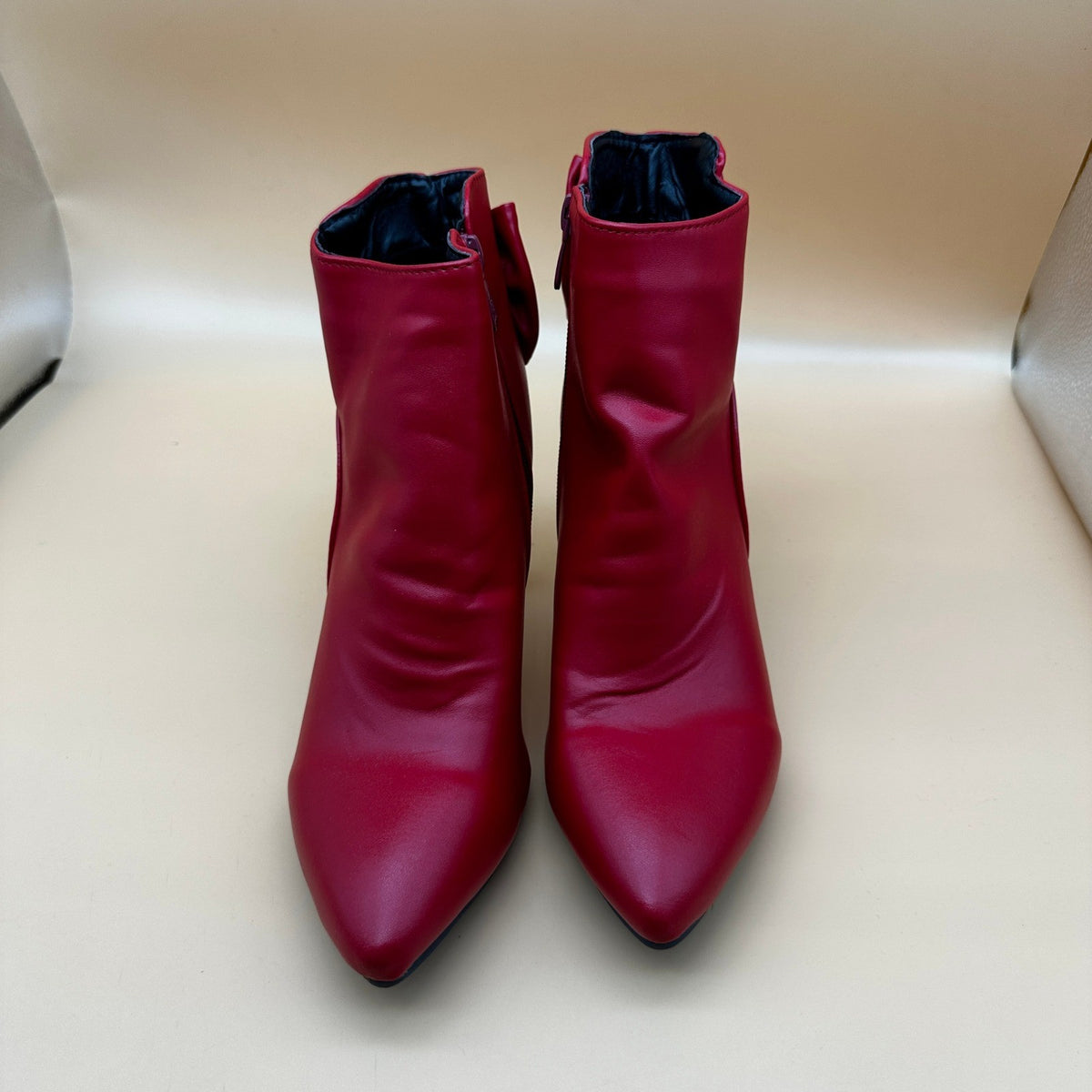 Women's US 10 Red Pointed Toe Zip Ankle Stiletto High Heel Boots with Bow