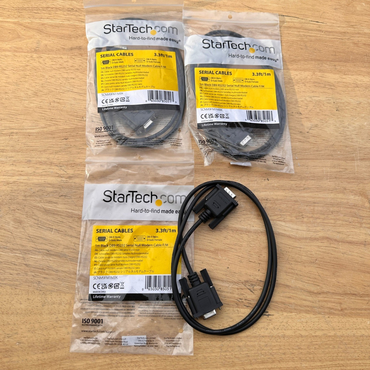 Set of 3 StarTech Black 3.3ft DB9 RS232 Serial Null Modem Cable F/M
