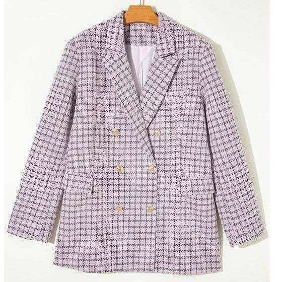 MSRP $52 Happy Sailed Women's 2XL Plaid Tweed Blazer Dressy Casual Long Sleeve
