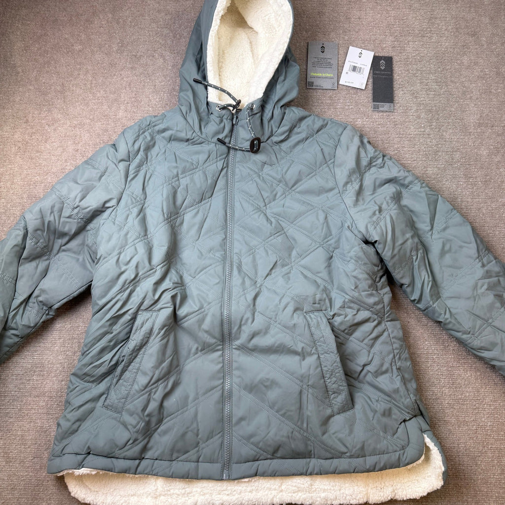MSRP $130 Free Country Womens L Cyprus Hooded Reversible Sherpa Lined Jacket