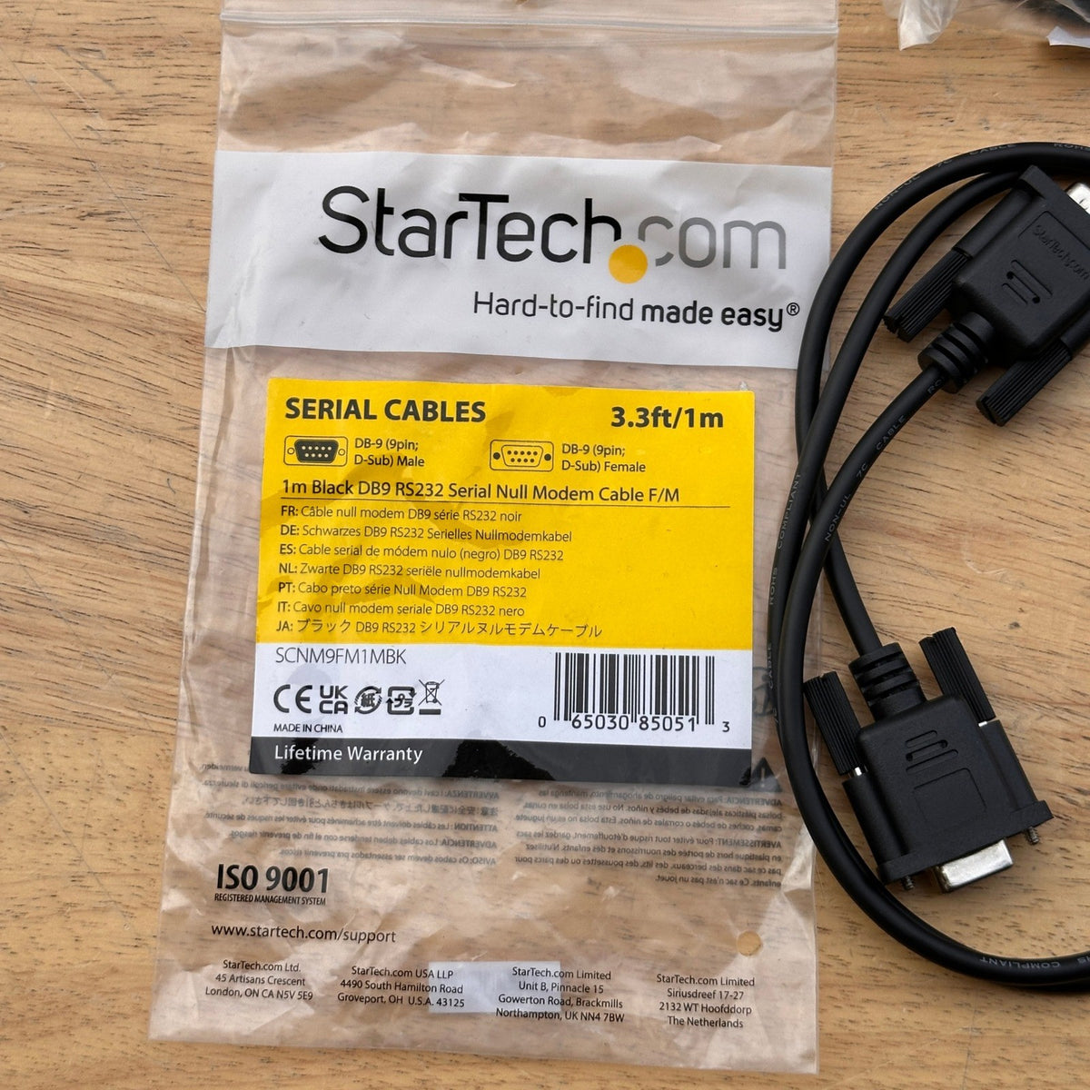 Set of 3 StarTech Black 3.3ft DB9 RS232 Serial Null Modem Cable F/M