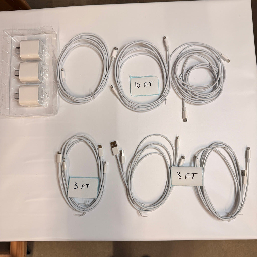 Set of 12 - 9 USB-C/A to Lightning Charging Cables 3ft 10ft, 3 Wall Adapters