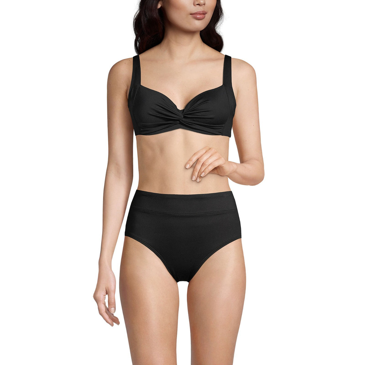 Lands' End Women's 4, 2-10 LONG Black Twist Front Underwire Bikini Swimsuit Top