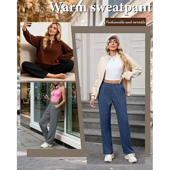 Set of 3 MSRP $64 Oakgarden Women's L Fleece Lined Sweatpants, Wide Leg Baggy