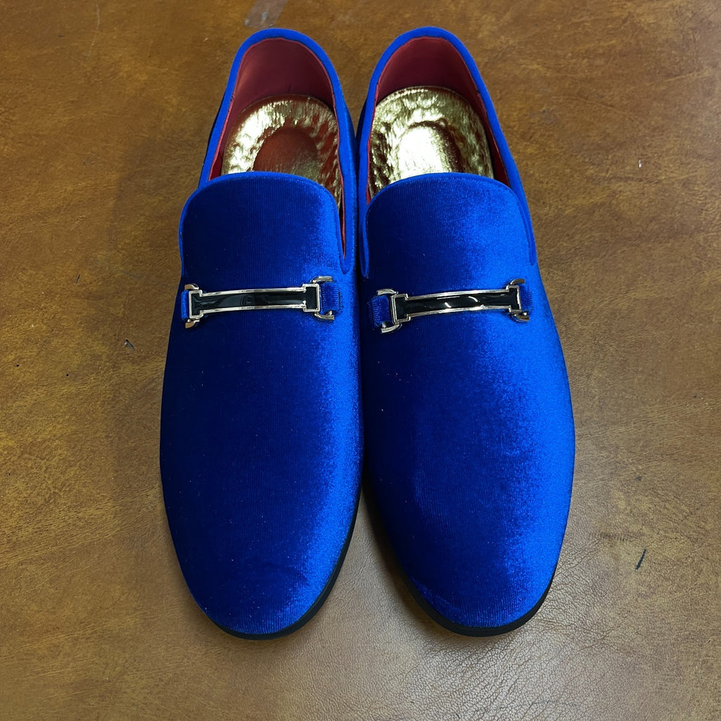 Santimon Men's US 6.5 - 12 Blue Velvet Loafers Horsebit Buckle Moccasin Shoes