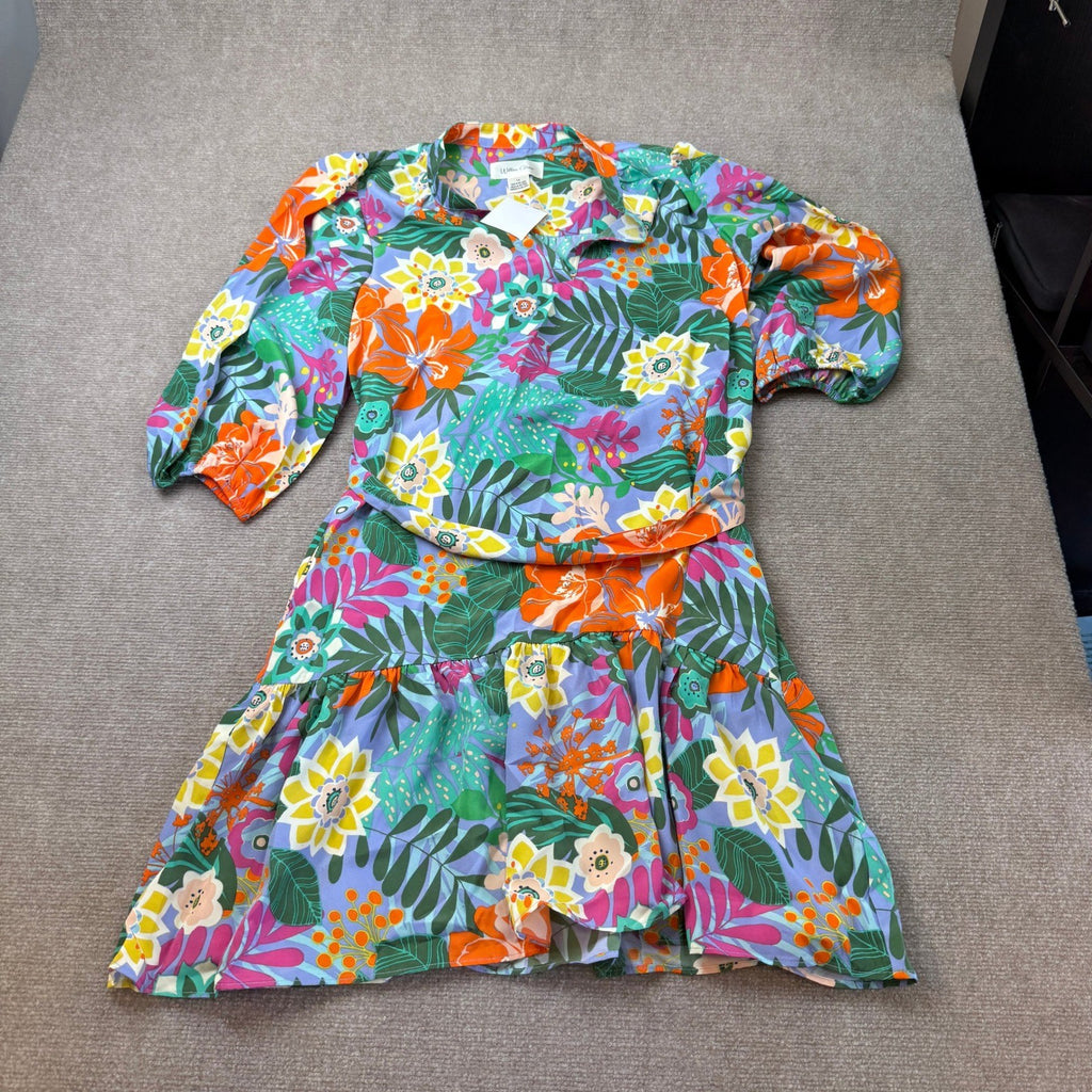 MSRP $89 Willow Glenn Womens 14 Green Multi Floral 3/4 Sleeve Balloon Dress