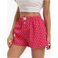 Women's Pink Heart Print M Pajama Shorts Micro Button Boxers Elastic Waist Cute