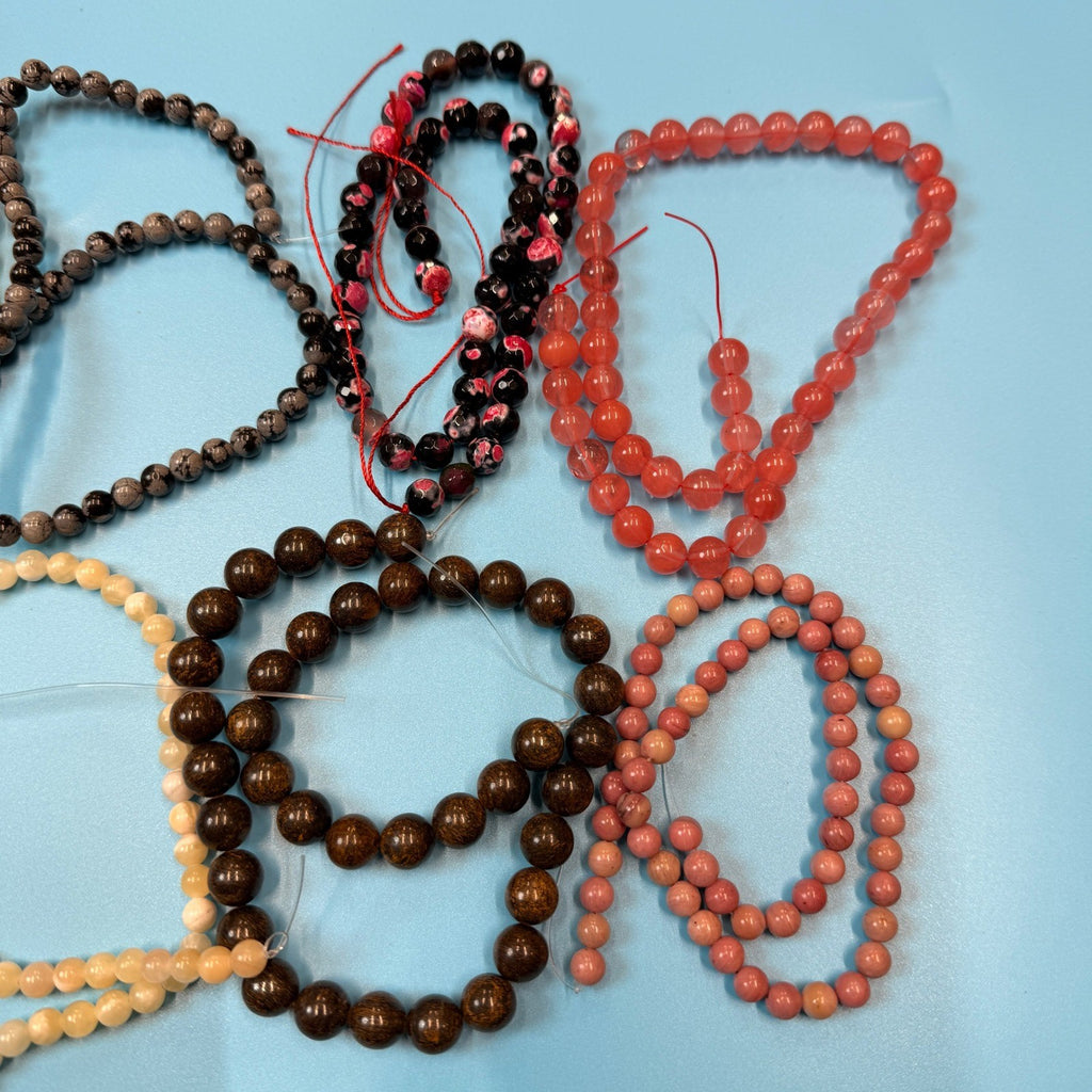 Set of 10 Natural Gemstone Round Beads Strands 15" Sizes 6,8,10 mm 14oz №B5