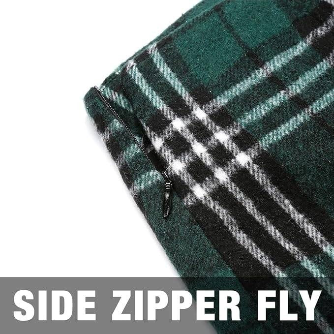 Women's Green Plaid XS Mini Skirts High Waisted Fall Winter Wool Bodycon Pencil