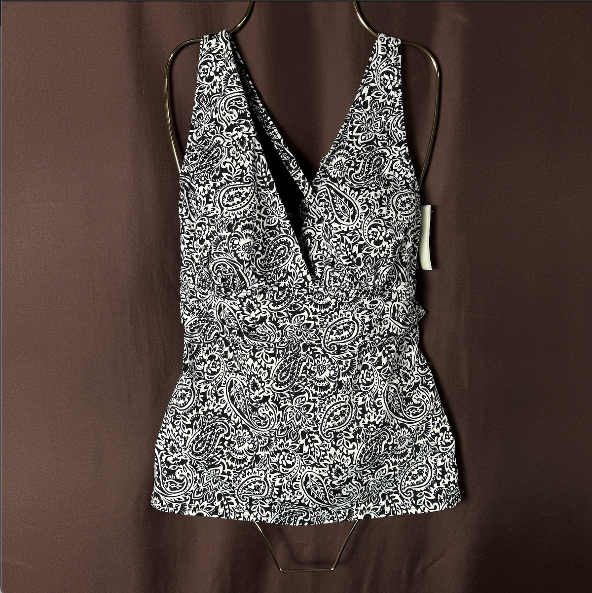 Lands' End Women's XS, XS-M LONG V-Neck Plunge X Back Tankini Top Black/White