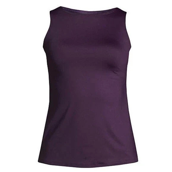Lands' End Women's 4, 4-8 LONG Blackberry High Neck Modest Tankini Swimsuit Top