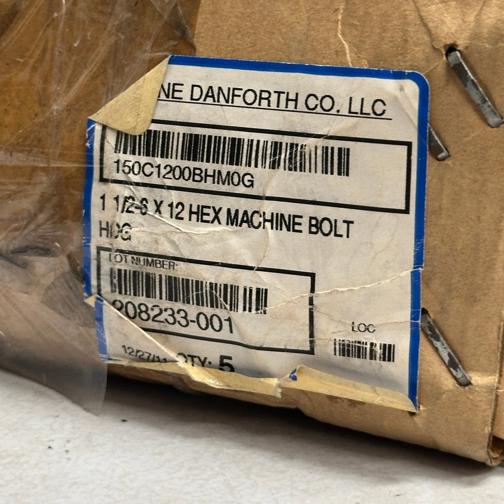 Pack of 5 Perine Danforth 1-1/2-6 x 12 Hex Machine Bolts Hot Dip Galvanized