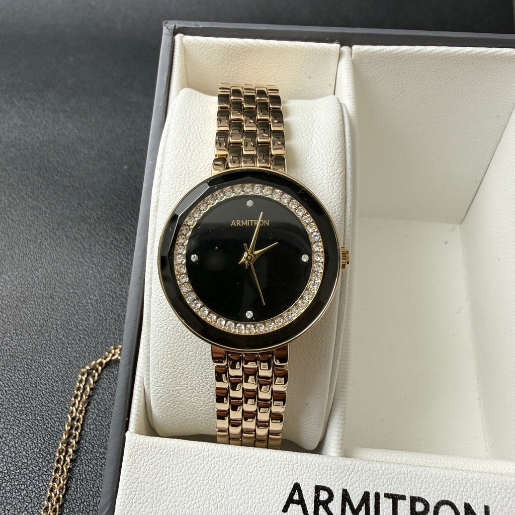 MSRP $100 Armitron 75/5796GP Womens Crystal Accented Bracelet Watch and Jewelr