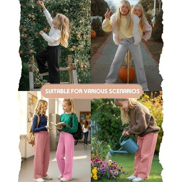 MSRP $70 LessonZoo 4 Pack Girls XL Wide Leg Sweatpants w/ Pockets Baggy Drawst
