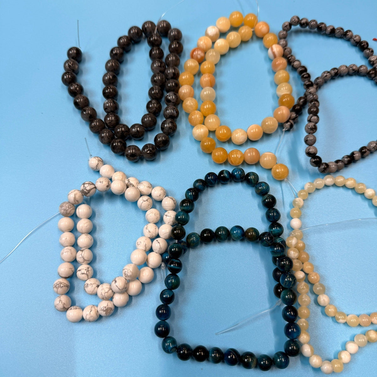 Set of 10 Natural Gemstone Round Beads Strands 15" Sizes 6,8,10 mm 14oz №B5