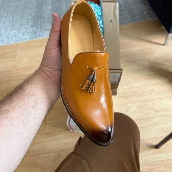Santimon Men's US 7 Tan Classic Plain Tassel Loafers Casual Slip On Shoes