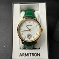Armitron 75/5834GP Women's Gold Tone Crystal Green Leather Strap Watch New Batt