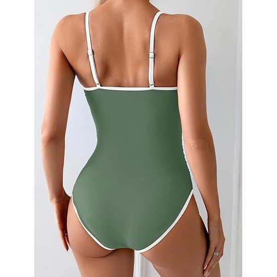MSRP $49 Eomenie Women's S Army Green One Piece Swimsuit Tummy Control Slimming