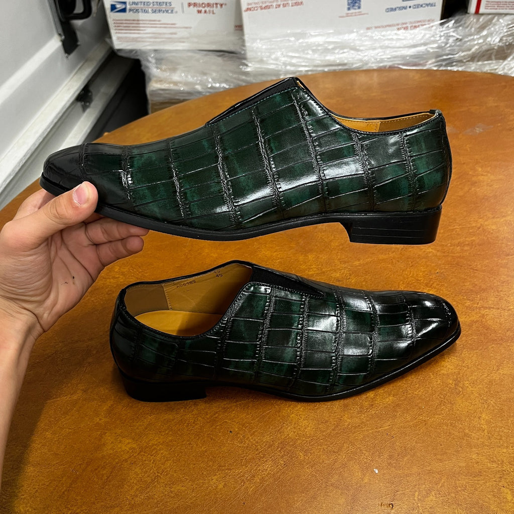 Santimon Men's US 8 - 10 Green Smoking Loafers Checkered Slip On Dress Casual