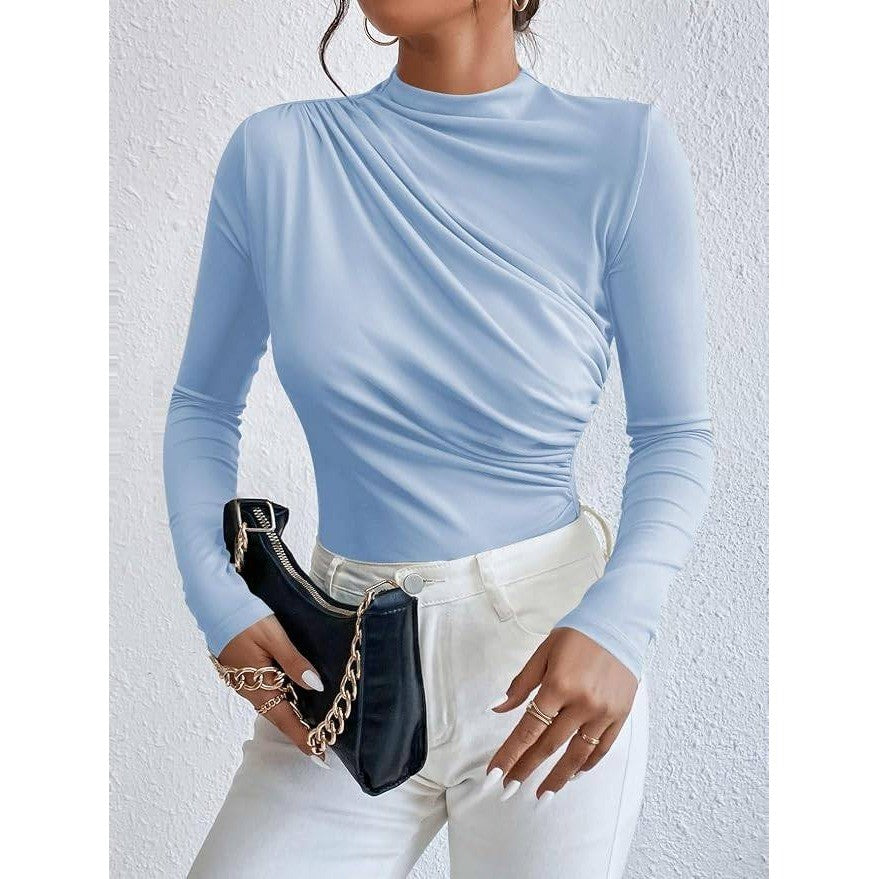 MSRP $38 SweatyRocks Women's M Bodysuit Mock Neck Casual Ruched Long Sleeve