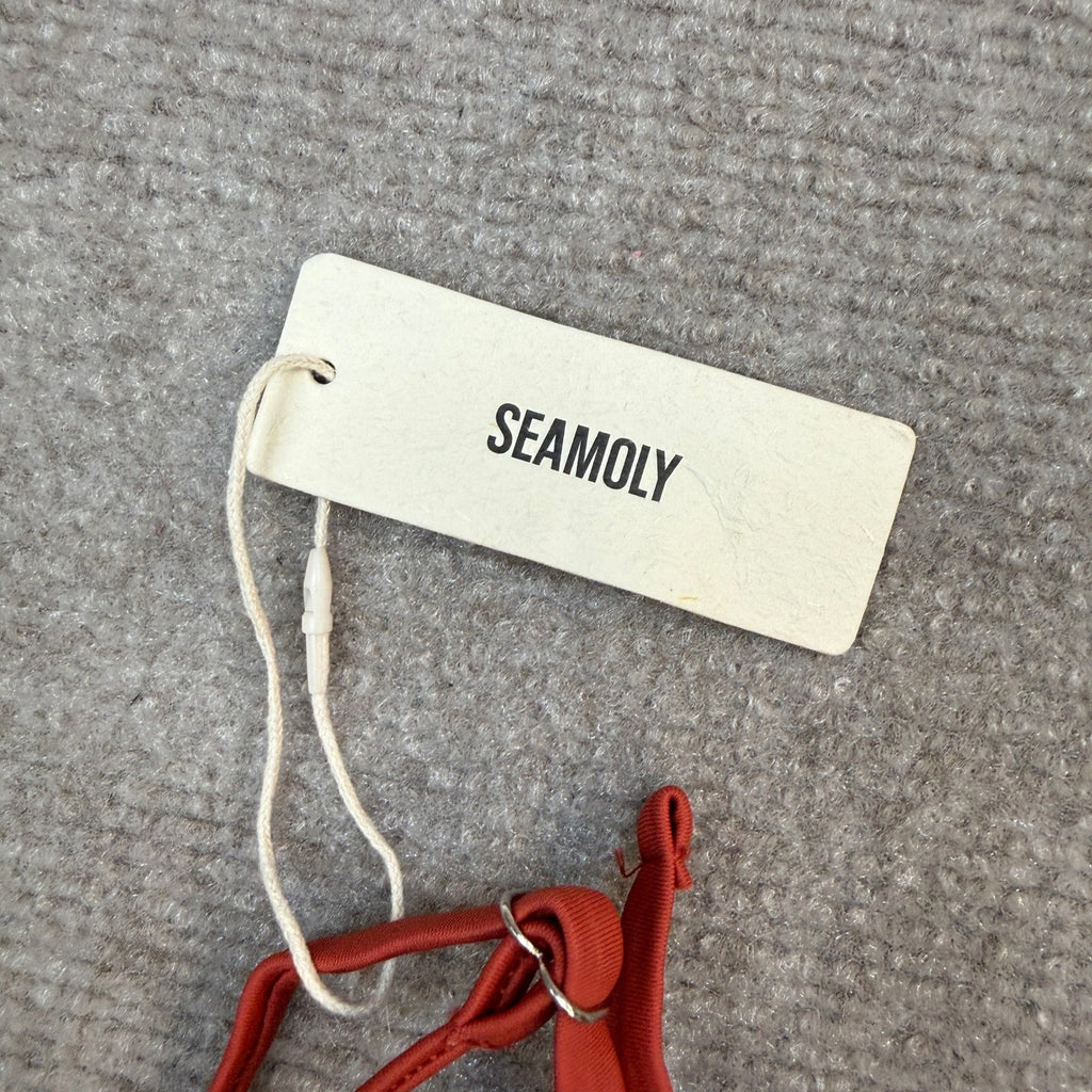 MSRP $46 seamoly Women's XS Red Bikini Set Ribbed Beaded Adjustable Spaghetti