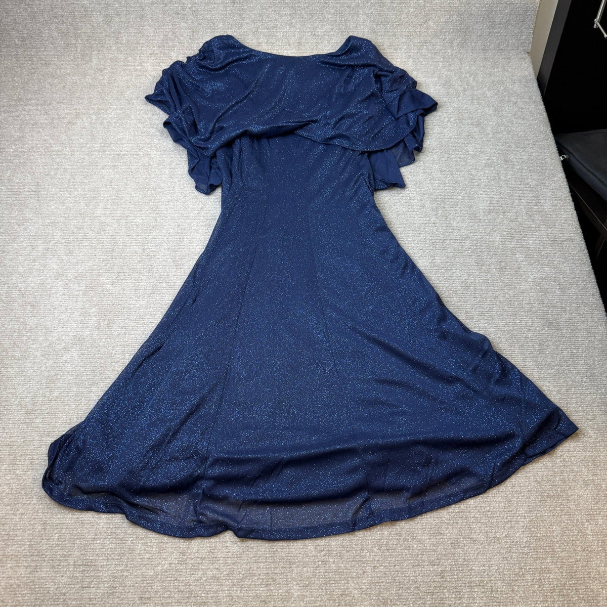 MSRP $100 J Taylor Womens 12 Navy Chiffon Glitter Short Sleeve Dress