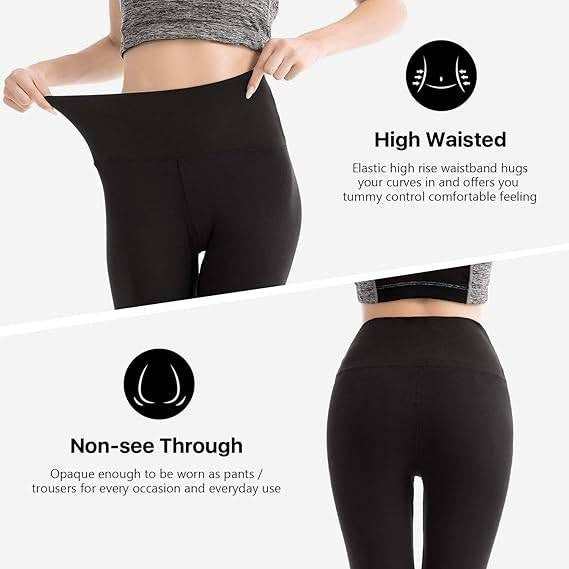 SINOPHANT Women's L-XL Black High Waisted Leggings Full Length Capri Buttery