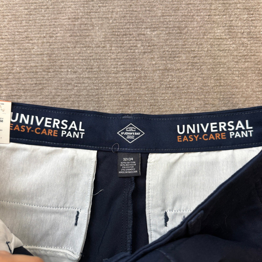 MSRP $48 St. John's Bay Mens 32x34 Signature Navy Classic Fit Flat Front Pants
