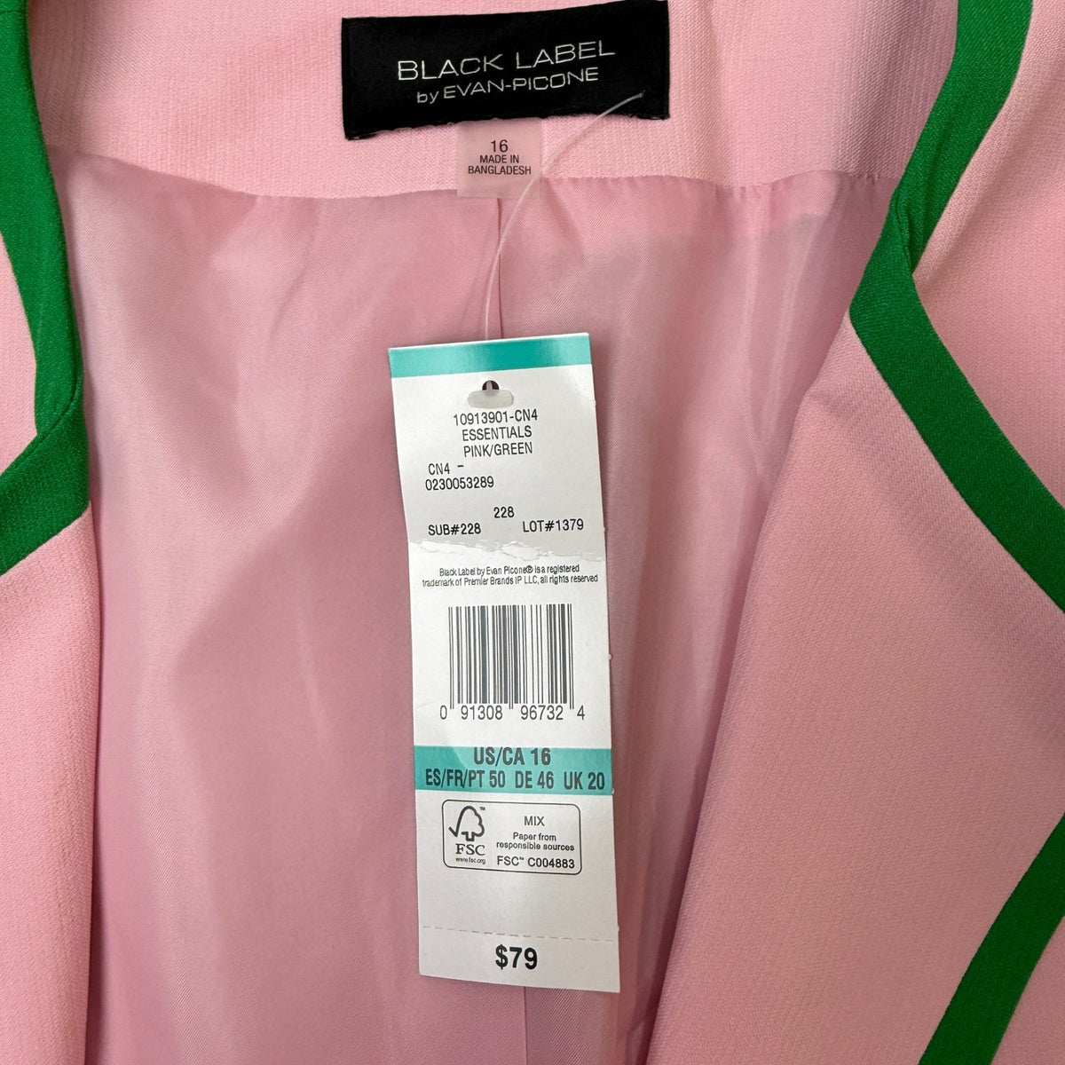 MSRP $79 Black Label by Evan-Picone Womens 16 Pink/Green Suit Jacket Classic Fit