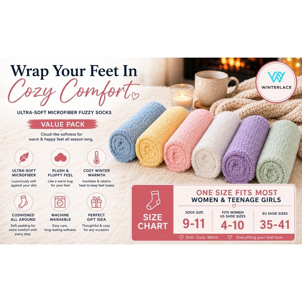 Set of 12 Winterlace Women's Fuzzy Socks Cozy Winter Warm Plush Soft Fluffy