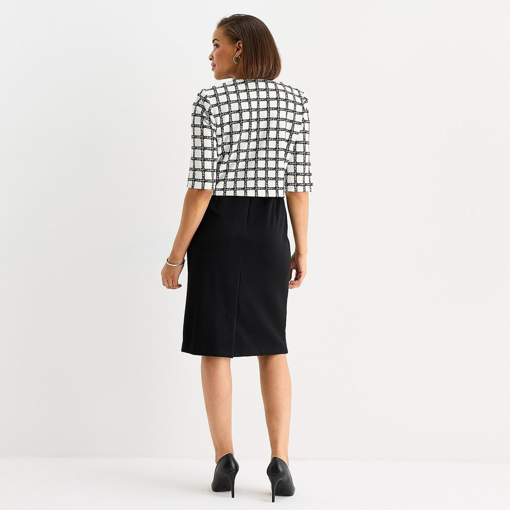 MSRP $94 Maya Brooke Womens 8 White/Black Plaid 2 Piece Jacket Dress