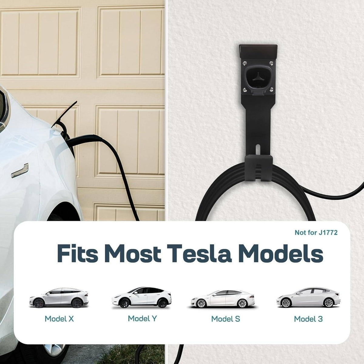 Tesla Charger Holder Black Wall Mount Kit Cable Organizer w/ UMC Indoor/Outdoor