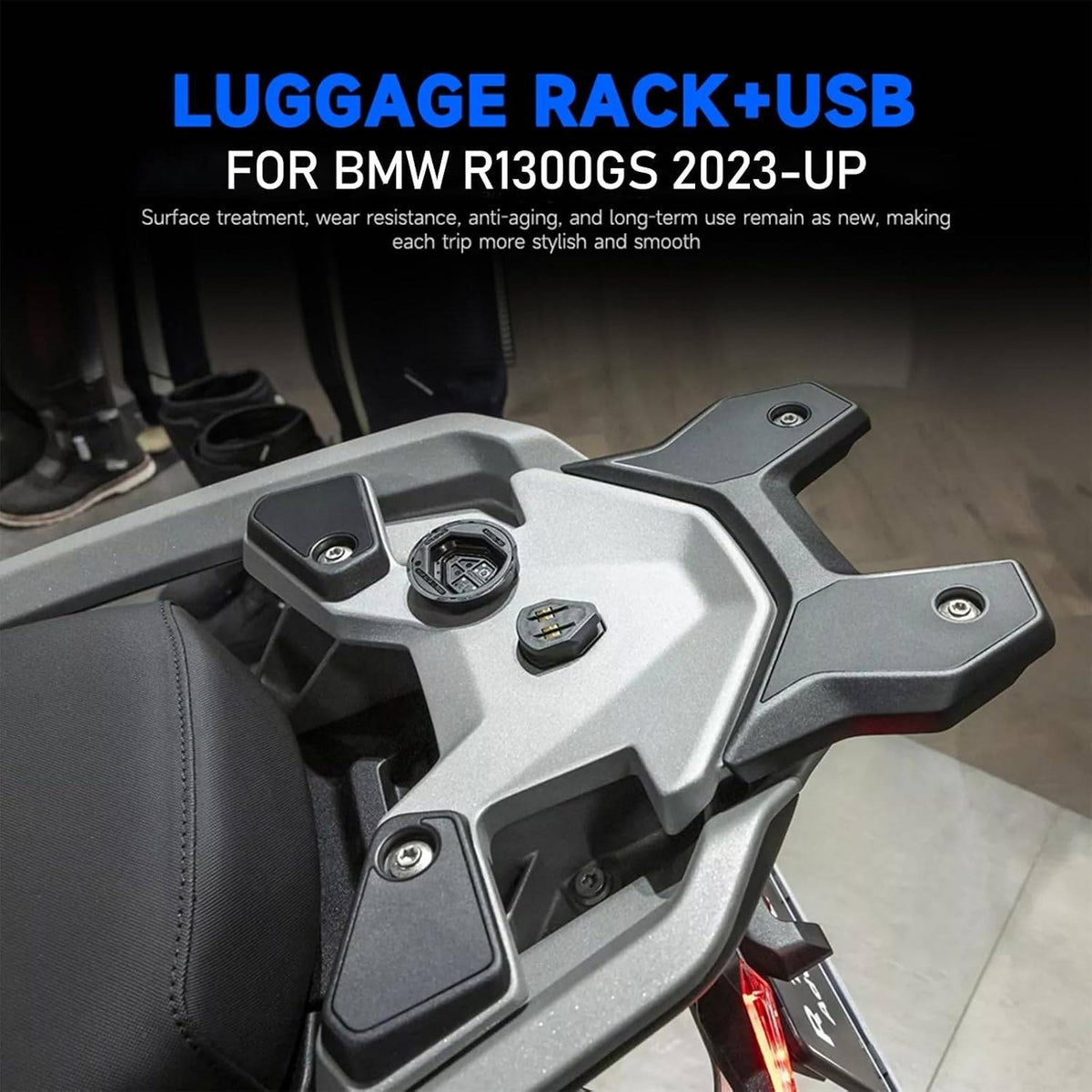 FWXEOZ Silver Motorcycle Rear Luggage Rack with USB Port for BMW R1300GS R 1300