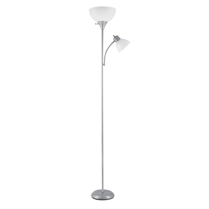 Globe Electric 67134 Silver 72" Torchiere Floor Lamp Adjustable Light, Frosted