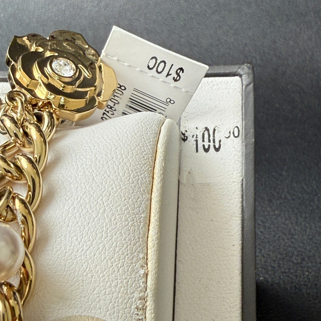 MSRP $100 Armitron 75/5684GP Women's Gold Tone Charm Dangle Bracelet Watch New