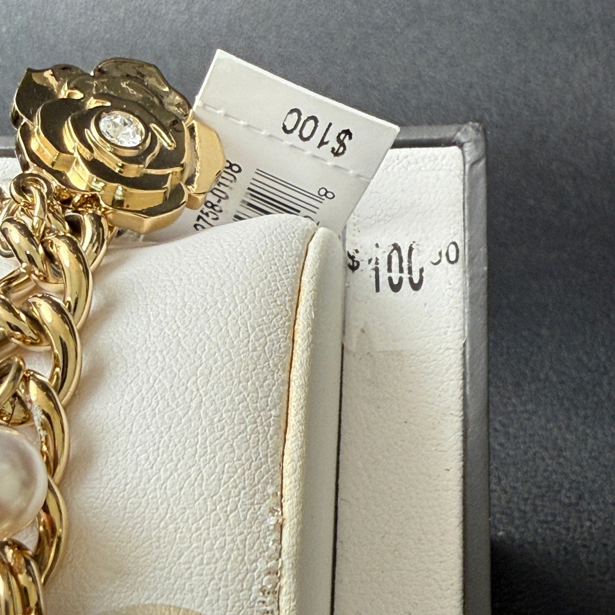 MSRP $100 Armitron 75/5684GP Women's Gold Tone Charm Dangle Bracelet Watch New