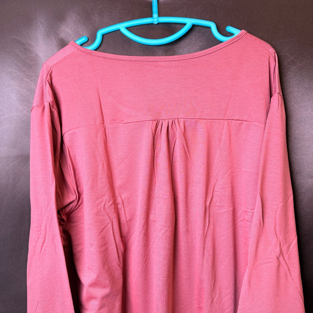 VISLILY Women's 24W Long Sleeve Henley Buttons Up Top Shirt Blouse Pleated Tun